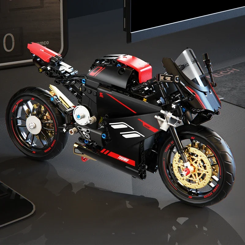 Children's high-speed heavy machine assembly ornament building block racing motorcycle boy dream car birthday gift