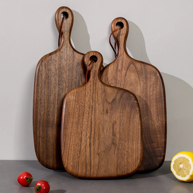 Black walnut solid wood cutting board, fruit cutting board, steak pizza bread board, auxiliary food cutting board, small handle