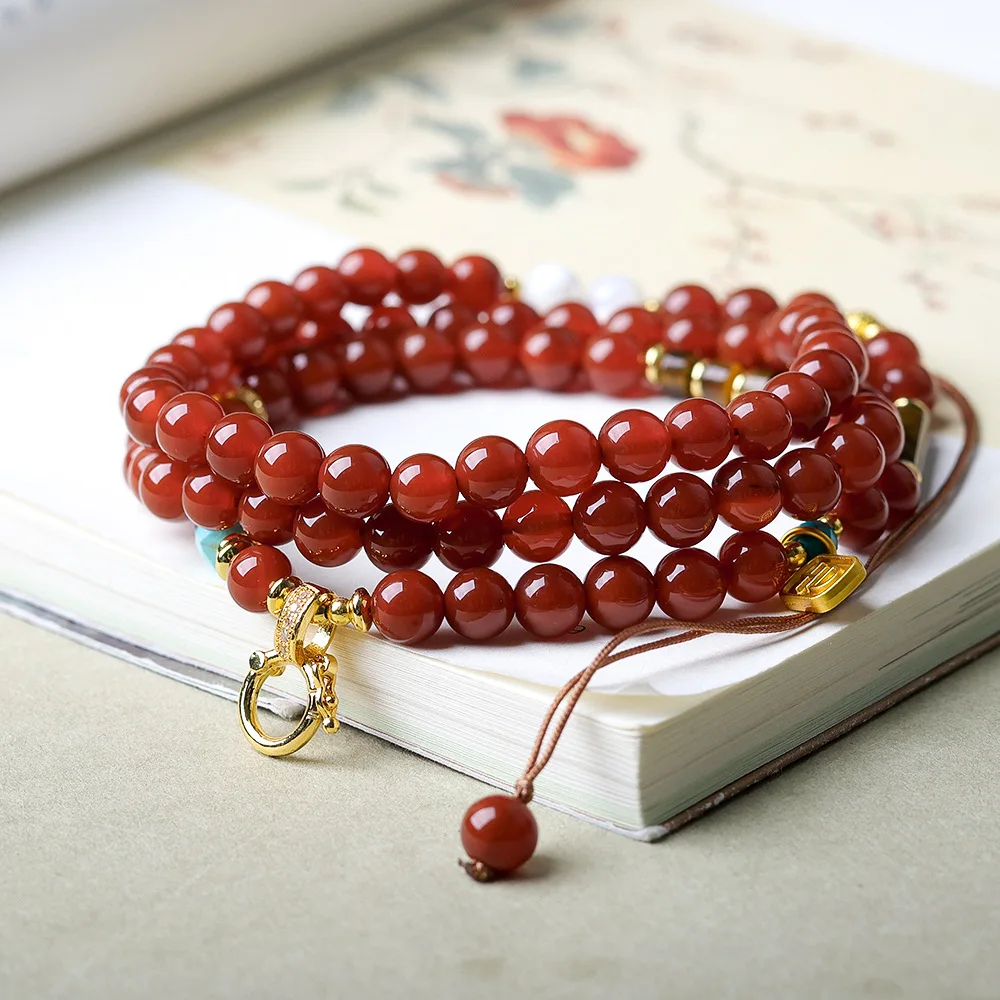 Handwoven Southern Red Agate Universal Pendant String Tiger Eye Stone New Chinese Style Sweater Chain Accessories Gifts