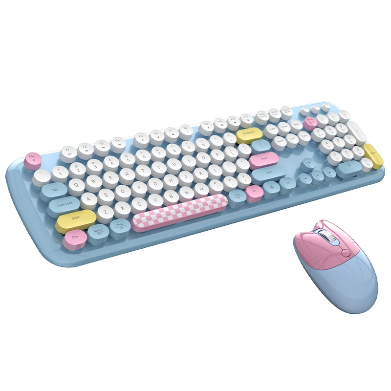 Highend Cute Mute Wireless Keyboard Mouse Kit Full Size Pink Blue Green White For Tablet Ipad PC Laptop Computer Dopamine color