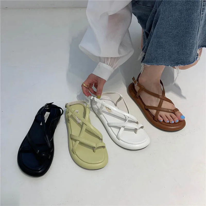 Platform Sandals Women Summer Open Toe Non-slip Soft Sandals Female Casual Cross Roman Flip Flops Beach Fashion Sexy Flat Shoes