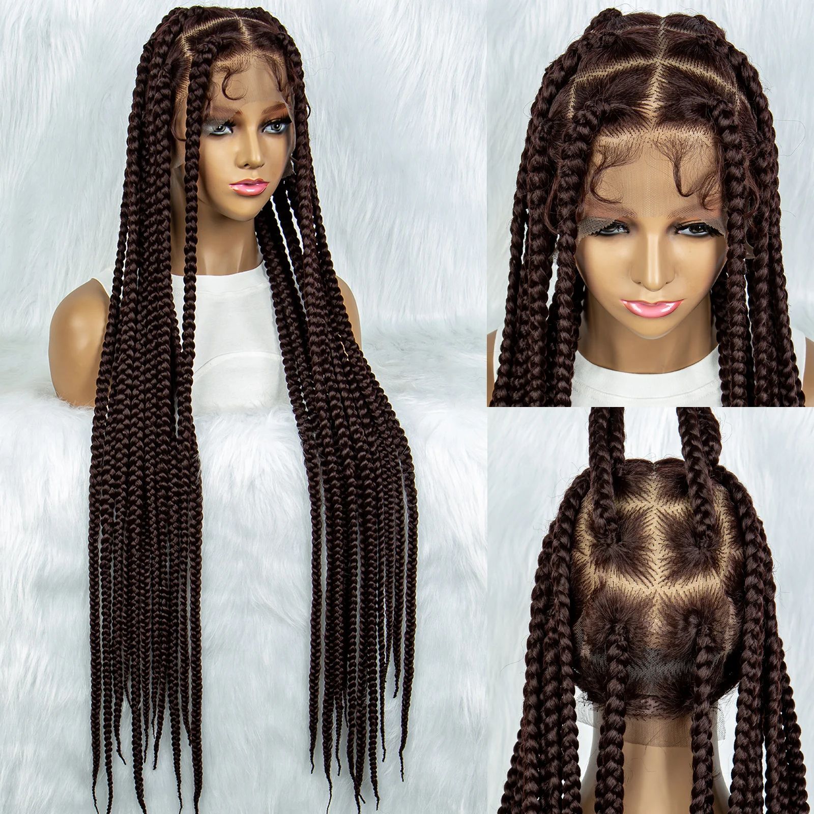 Ginger Cornrow tranças perucas trançadas de renda completa para mulheres negras, peruca dianteira do laço sintético, peruca quadrada Knotless Box