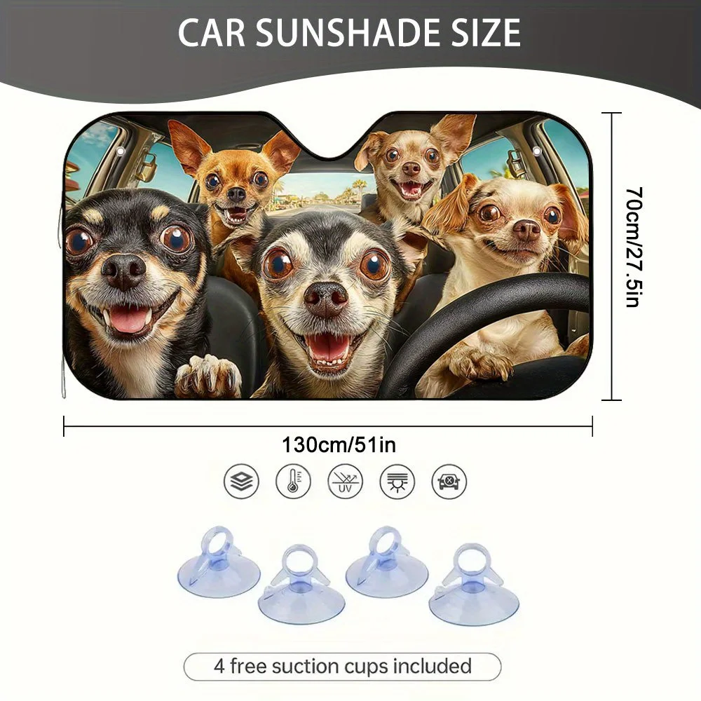 1pc Funny Chihuahua Driving Car Sunshade - UV Protection & Heat Reduction, Stylish Cartoon Dog Design With Vibrant Colors, Fit F