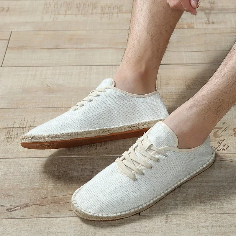 Men Shoes Summer Espadrilles Men Canvas Sneakers New Breathable Fisherman Footwear Mens Slip on Loafers Large Size 47 Sneakers