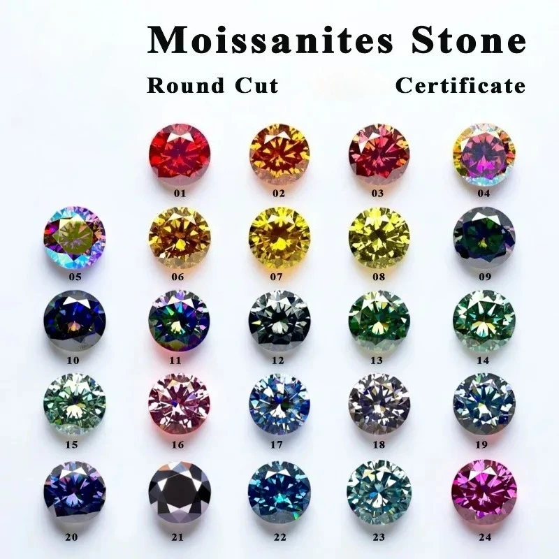 Moissanites Stone Round Cut Rainbow Green 3.0mm-11mm Top Quality Eight Hearts and Eight Arrows Gemstones Certificate