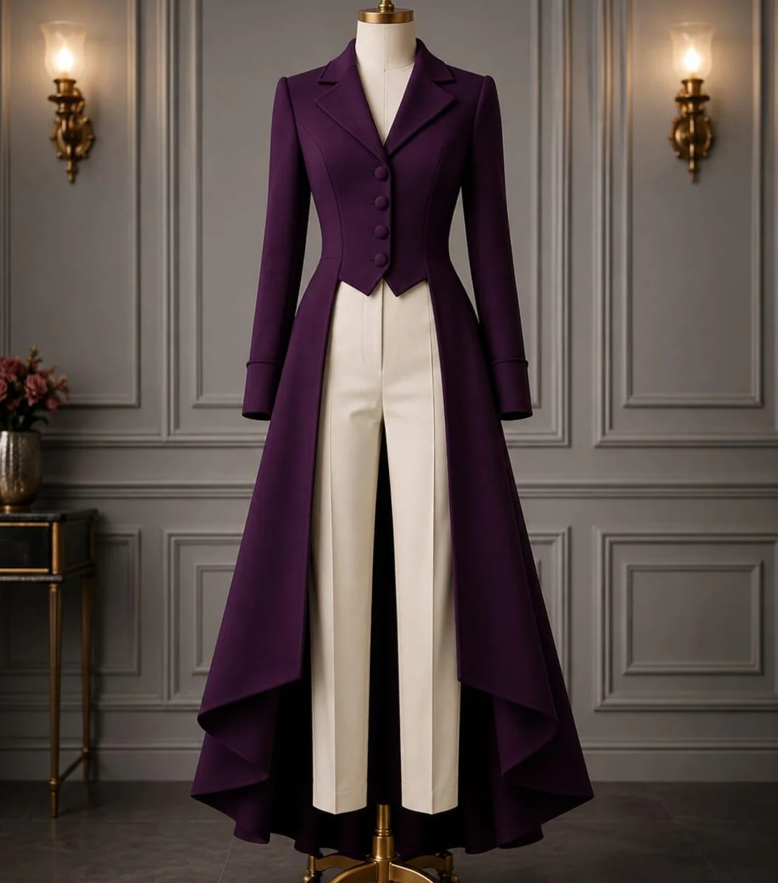 Women Victorian Purple Tailcoat Gothic Steampunk High Low Long Costume Jacket Wedding Guest Outfit Cosplay Only Coat Customized