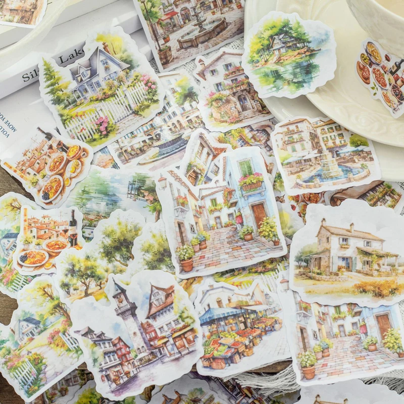 Mr. Paper, 6 Styles,50PCS/bag,architectural Plant Landscape Sticker Pack, DIY Collage Decoration Tourism Scene Material Sticker