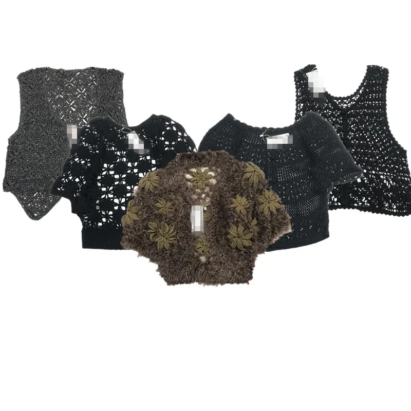 

Handmade Vintage Embroidered Double Layer Hollow out Pure Color Luxury Floated Flower Mixed Knitted Sweater for Women