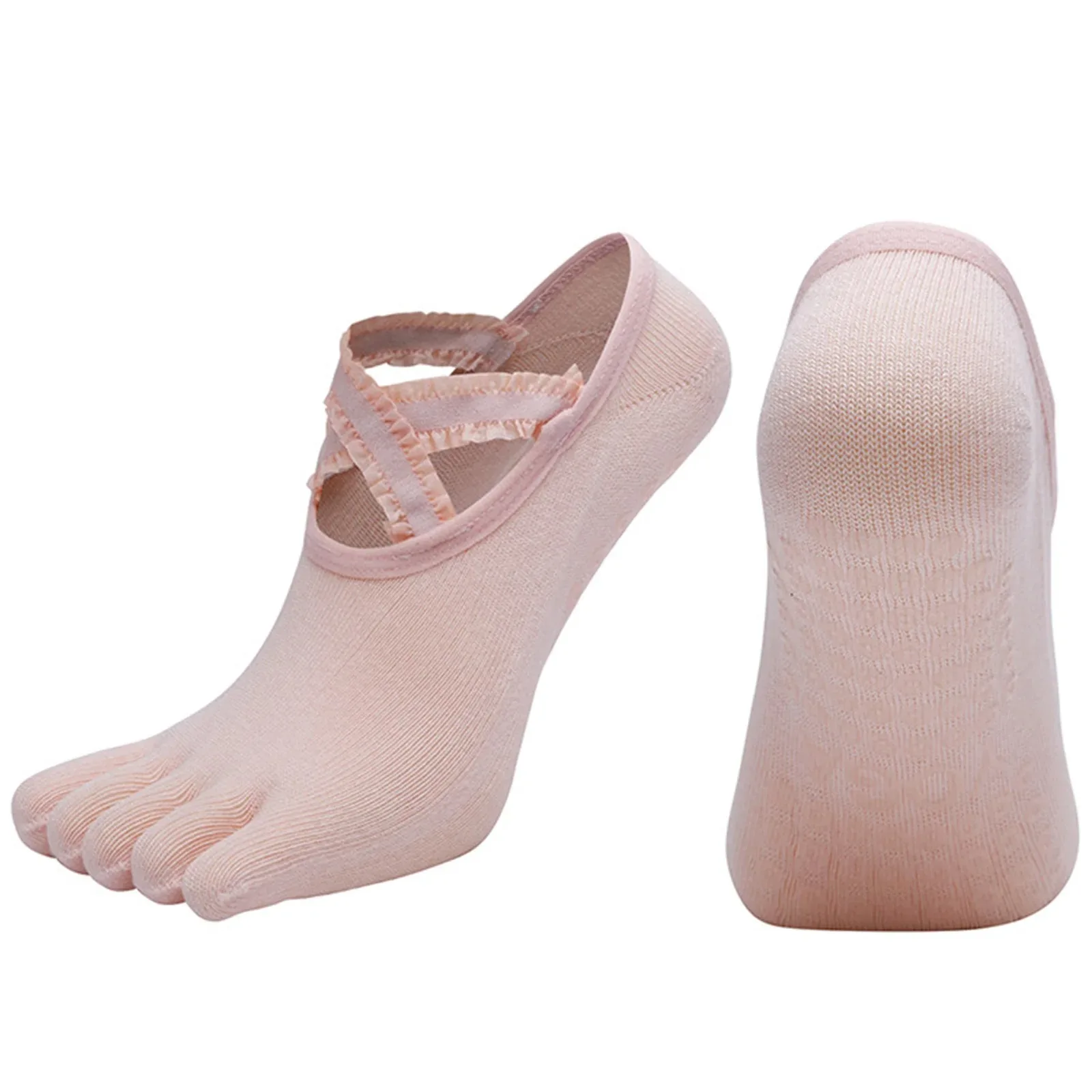 4Pair Sports Socks Women Non-slip Dots Bottom Socks Cross Elastic Band Toe Socks Yoga Pilates Dance Gym Fitness Workout Socks