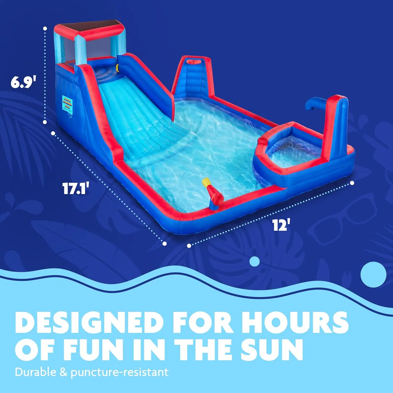 Heavy-Duty Inflatable Water Slide Park for Outdoor Fun – Includes Climbing Wall, Slide, Deep Pool, Air Pump & Carrying Case – Easy Setup and Inflation view 3
