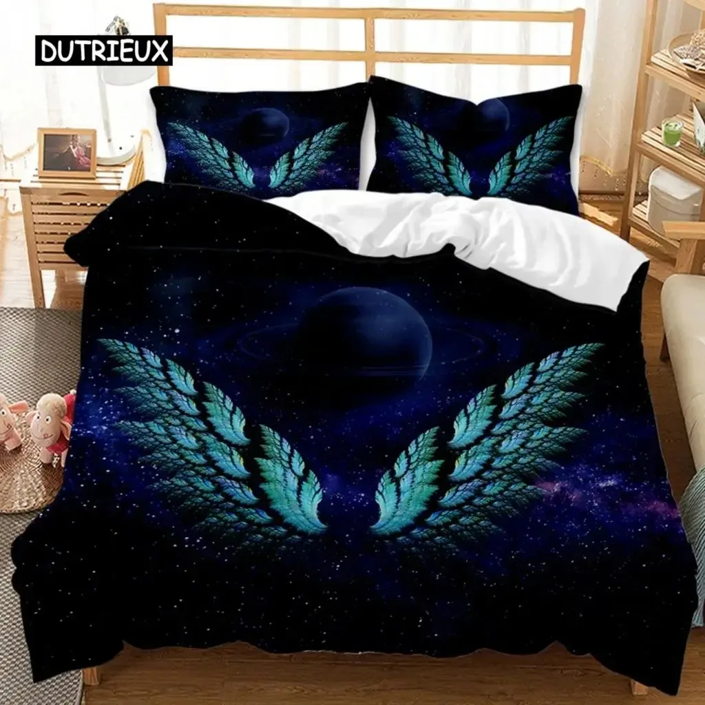 Angel Wings Duvet Cover Set Angel Fairy Tale Theme for Kids Teens Never Give Up Double Queen King Size Polyester Qulit Cover