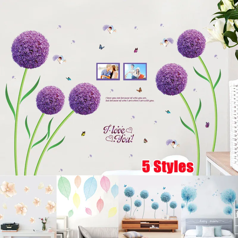 

Large Blue Dandelion Butterfly Wall Stickers Flowers Home Decor Living Room Bedroom Decorative Wall Murals Adhesive Wallpaper
