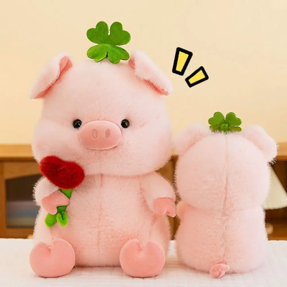 

PP Cotton Pig Hold Flower Plush Doll Fluffy Soft Stuffed Pig Plushie Toy Interactive Collection Pig Stuffed Dolls Kids Gifts