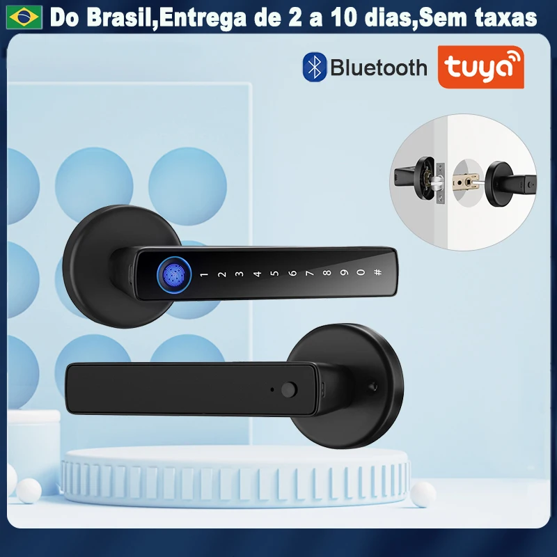 Tuya biométrico Fingerprint fechadura da porta inteligente, Fechadura Digital Eletrônico, Senha Fingerprint, Maçaneta de Segurança Keyless,