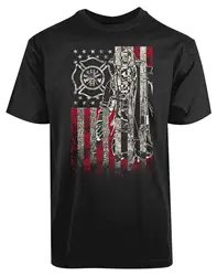 American Firefight Flag Honor Respect Courage Fireman T-Shirt 100% Cotton O-Neck Short Sleeve Casual Mens T-shirt Size S-3XL