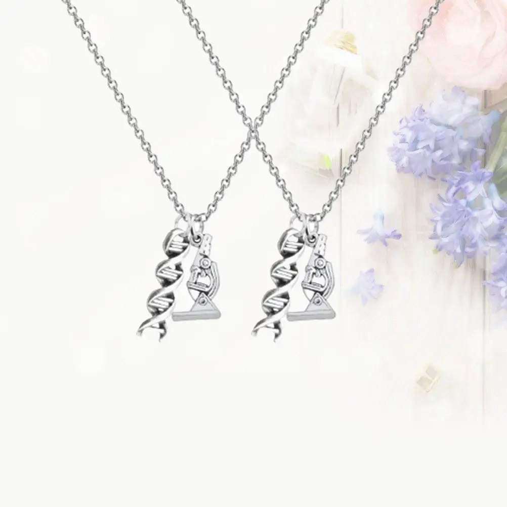 2Pcs Creative Microscope Necklace Pendant Alloy Jewelry Gift Graduation Souvenir Decoration Creative Necklace