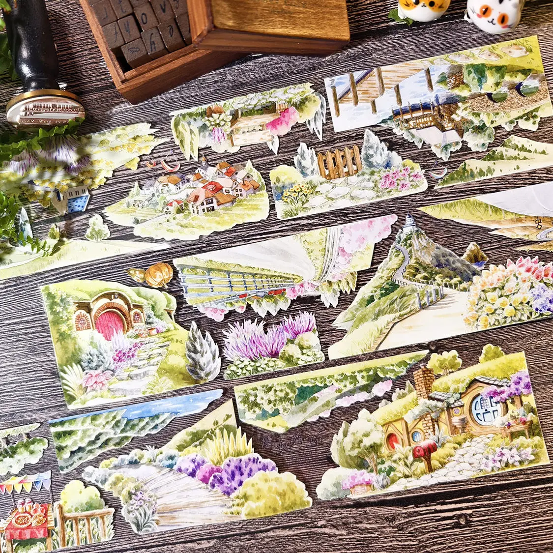 

Декоративная лента васи с изображением гор и рек, горячих источников, горно-речных ландшафтов, пошагового изображения горных ручьев.