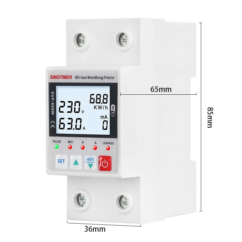 TUYA APP WiFi Smart Circuit Breaker Earth Leakage Over Under Voltage Protector Relay Remote Switch ON/OFF Energy Power kWh Meter