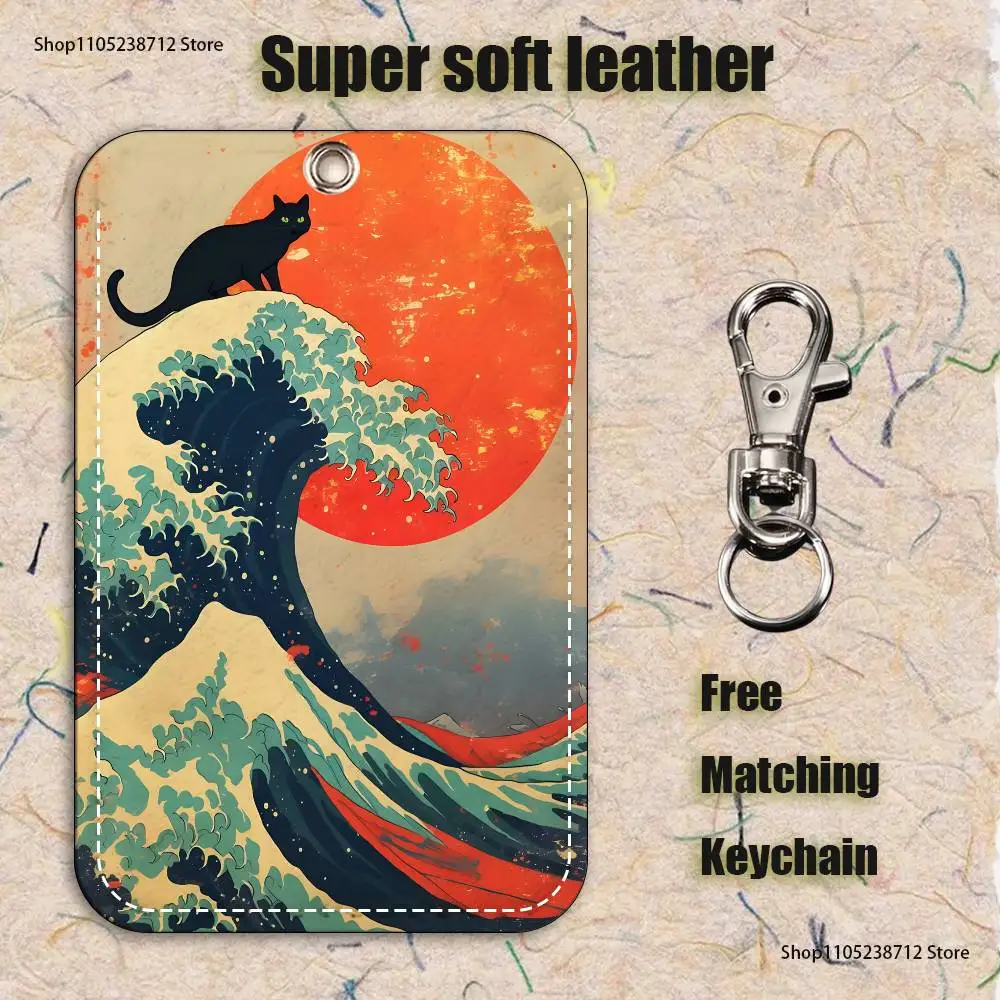 اليابانية خمر القط نمط 1 قطعة بو الجلود حامل البطاقة المفاتيح حلقة رئيسية قفل الباب الوصول العلامات بطاقة الهوية حالة المفاتيح بطاقة #2