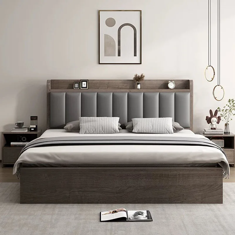 Simple Beauty Bed Floor Modern Queen Double Space Saving Sleeping Safe Bed European Design Letto Matrimoniale Trendy Furniture