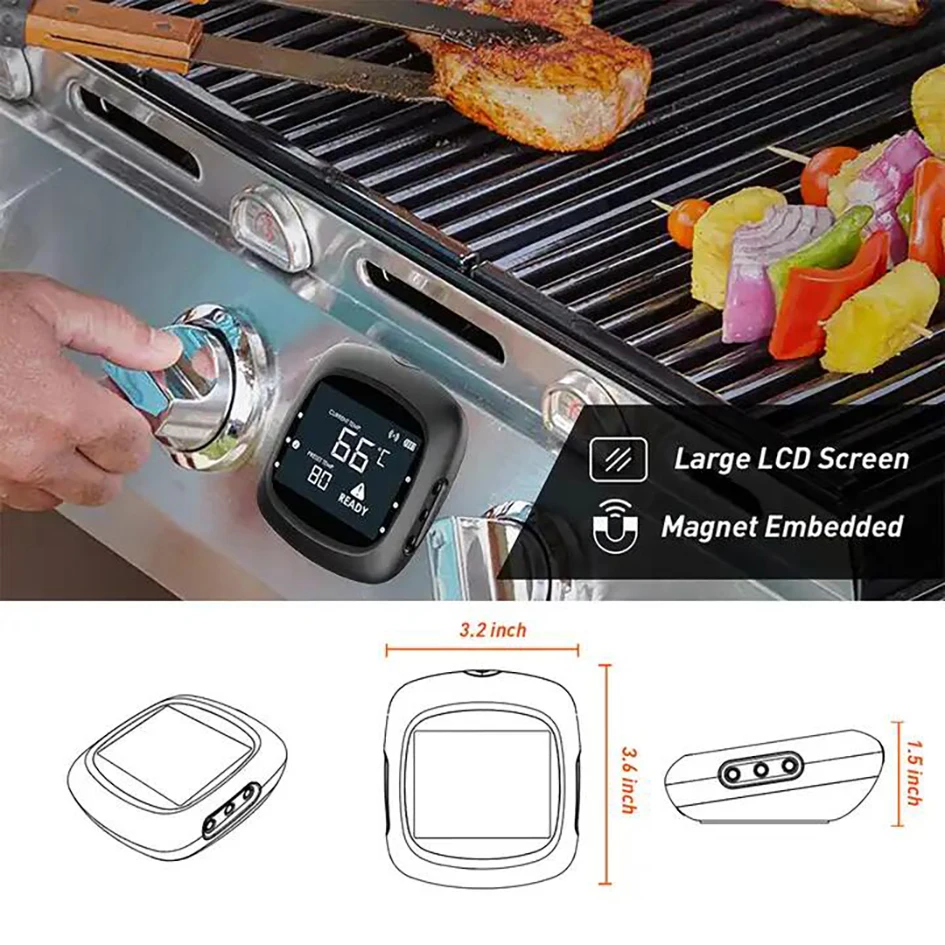 Termómetro de carne inalámbrico con Bluetooth, dispositivo con control remoto, sonda para ahumar, hornear, horno, asar