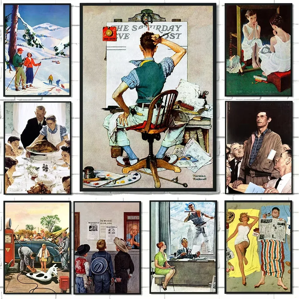'90s norman rockwell sábado à noite post pequeno cowboy arte retro cartaz pinturas em tela arte da parede fotos decoração de casa