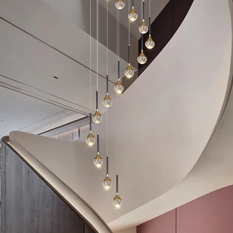 

Nordic Crystal Led Ball Pendant Lamp Staircase Chandelier Hallway Loft Designer Hanging Light Fixture Decorative Luminaires