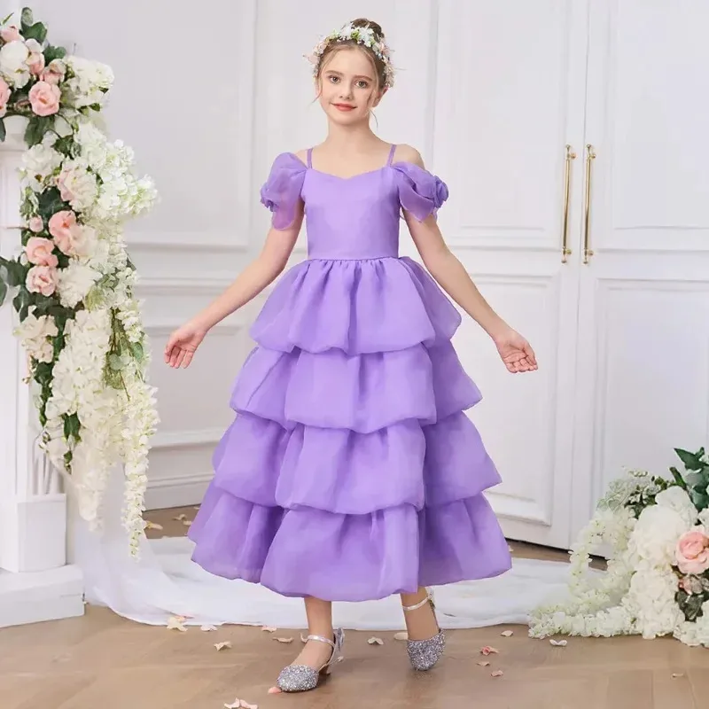 

XT8Summer Party Flower Girls Dresses Elegant Layer Wedding Bridesmaid Prom Gown First Communion Princess Girl Dress EveningXT6@!