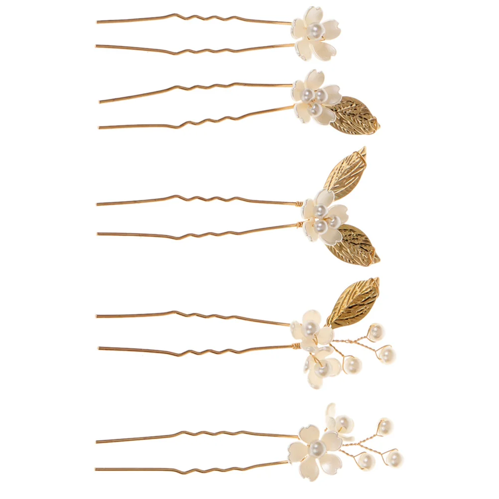 

5 Pcs Hairpin Wedding Sticks Flower Design Charming Accessories for Bridal U Shape Zinc Alloy Bride Fork Retro Jewelry