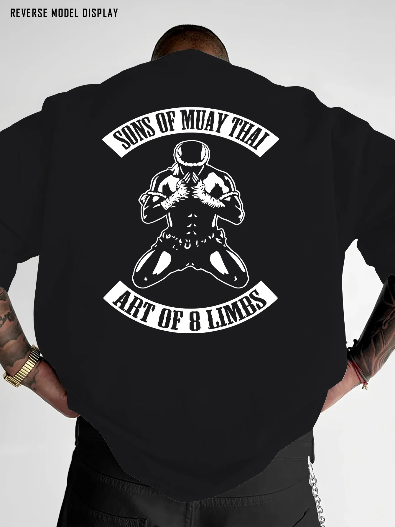Men's 100% Cotton T-Shirt in a Fighting Style, Featuring Text and Boxer Sketches, Skin-Friendly Loose Fit