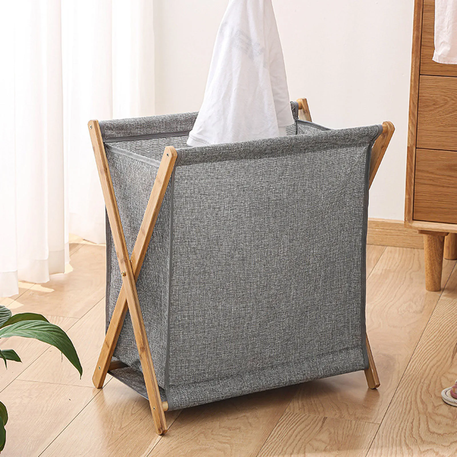 Foldable Wood Dirty Clothes Laundry Storage Basket Easy Carry Strong and Sturdy Storage