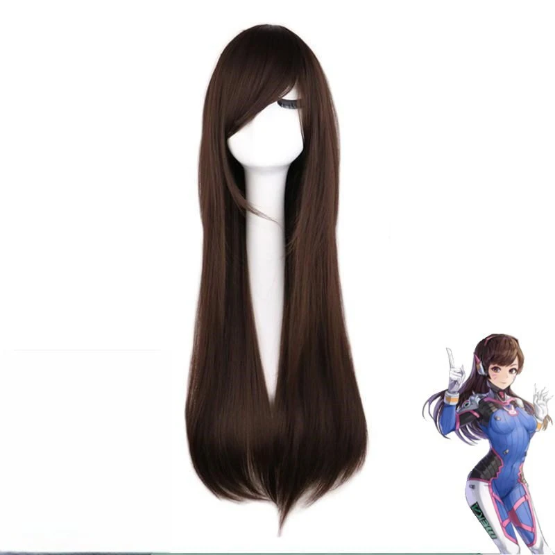 Overwatch D.Va Cos دور غطاء شعر مستعار لعبة ألعاب عاصفة الثلج شخصية شعر مستعار الكرة فستان الملابس مباراة أغطية الرأس شعر طويل مستقيم