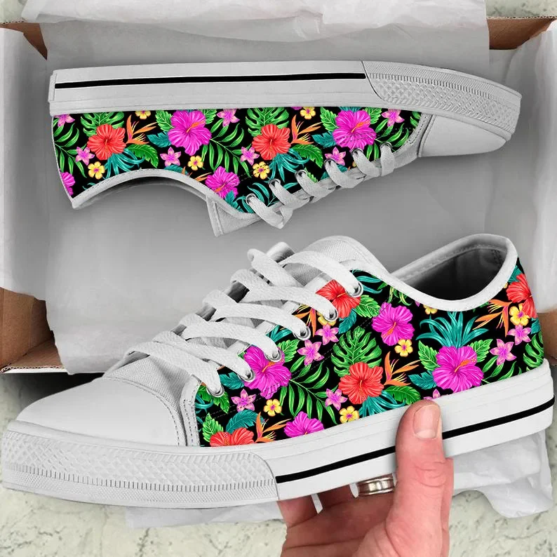 

Tropical Floral Print Women Vulcanized Canvas Shoes Hawaiian Hibiscus Design Casual Ladies Lace Up Low Top Sneakers