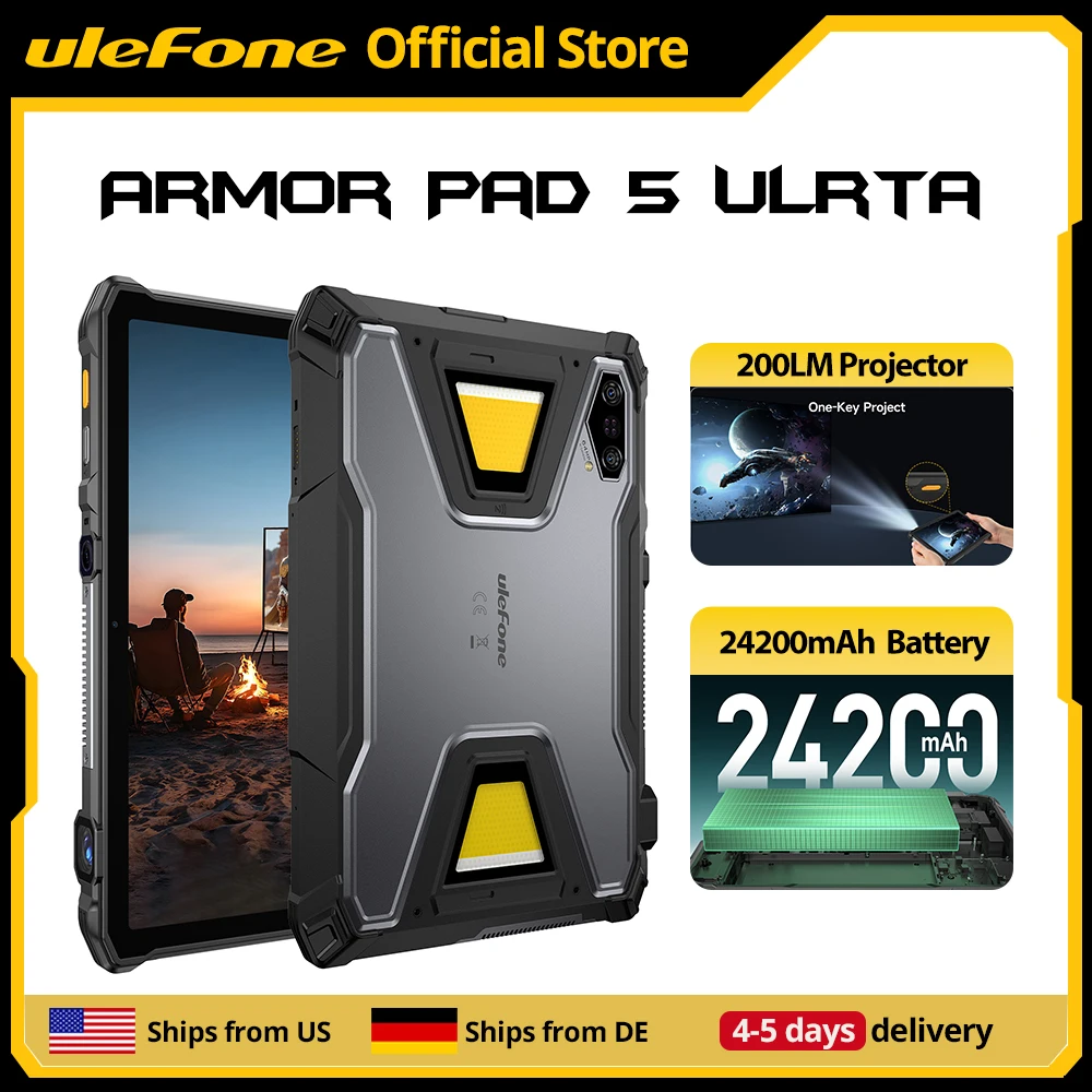 

【Ships from US】Ulefone Rugged Tablet Armor Pad 5 Ultra 5G, Portable Projector 200LM ,24200 mAh ,120W Up to 12GB +512GB ,Andro