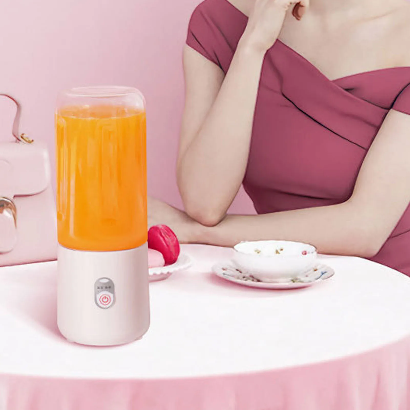 미니 휴대용 전기 과즙기 500ml USB 충전식 블렌더 6잎 블레이드 여행용 블렌더가 포함된 스무디용 개인 과즙기