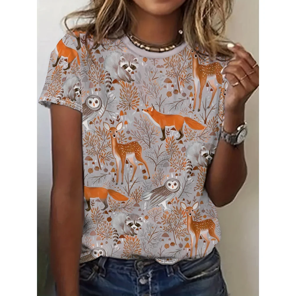 Funny Cartoon Animal Women's T-Shirts Cartoon Characters Cute Pattern 3d Print Tshirt Casual Short Sleeve O Neck Female Clothing