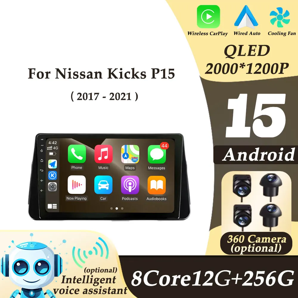 Wireless CarPlay for Nissan Kicks P15 2017 - 2021 Car Radio Multimedi Player Auto Tools GPS Navi 2K QLED Split Screen No 2 Din