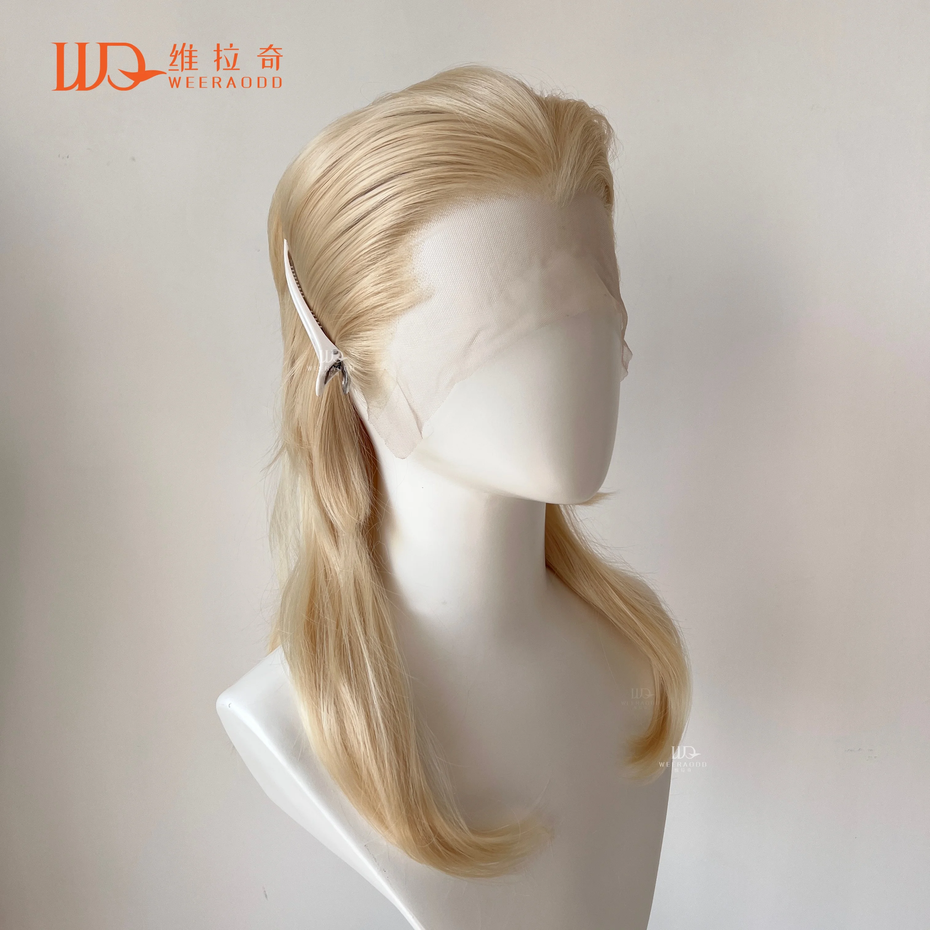 16Inch Light Blonde Mullet Wig Shoulder Length Glueless Wig with Hand Tied Lace Front Heat Resistant Fiber for Women Cosplay Dai