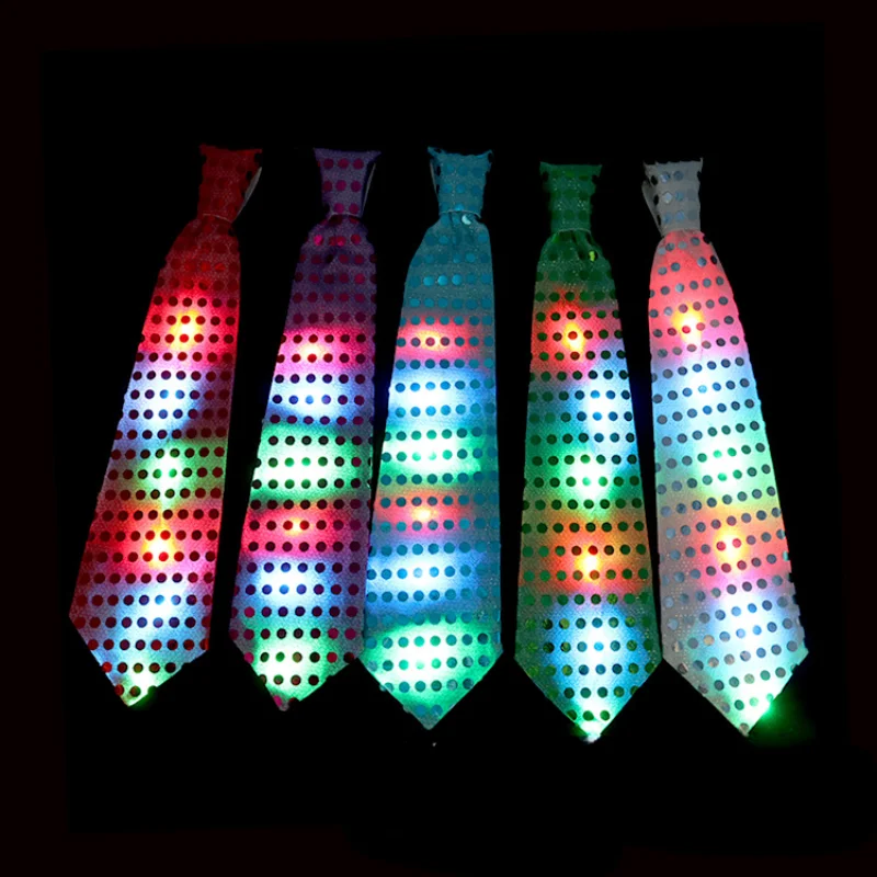 10pcs LED Necktie Adjustable Light Up Tie Novelty Necktie Party Glowing LED Tie  Decoration Wedding Festival