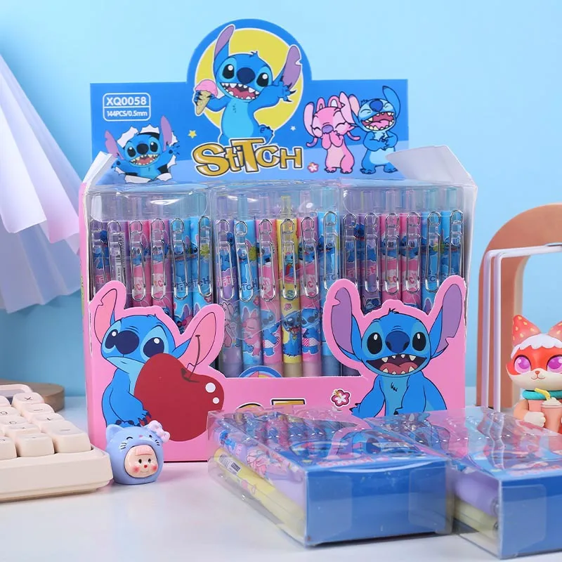 12pcs Disney Stitch Gel Pens Cartoon Pressing Pen Black Ink 0.5mm Stitch Kids Signature Pen Stationery Student Birthday Gifts