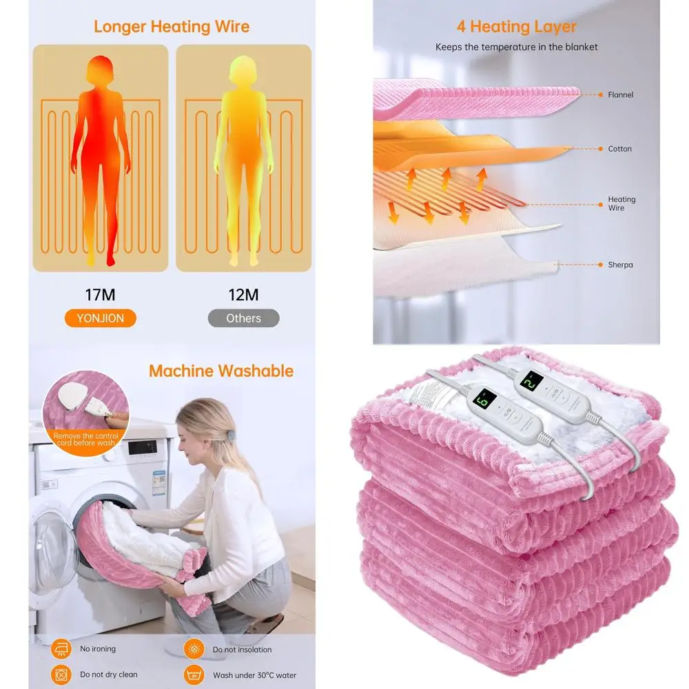 

Pink 90x100 Inch Electric Blanket with 4 Timers & 6 Heat Levels, Ideal Winter Gift for Adults