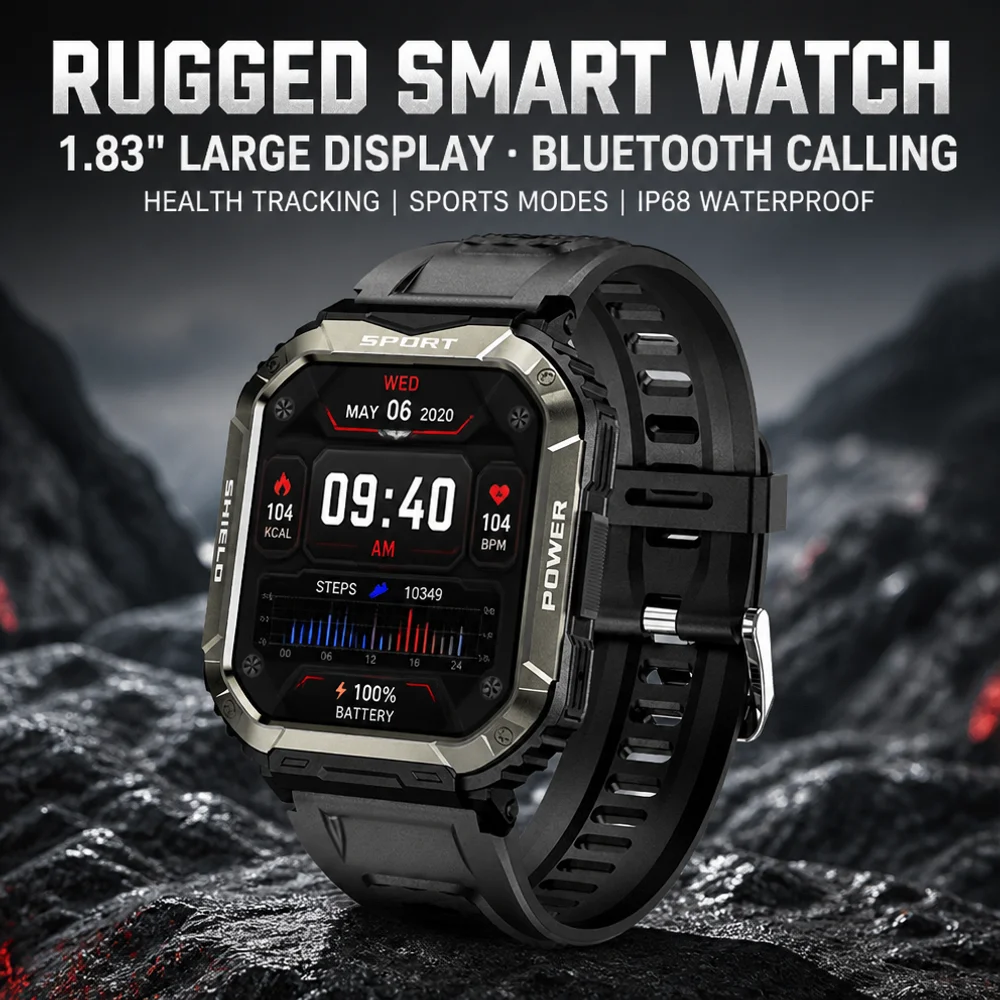 New 1.83'' AMOLED Smart Watch Men IP68 Bluetooth Call Fitness Tracker Heart Rate Monitor Sport Smartwatch with Extra Metal Strap