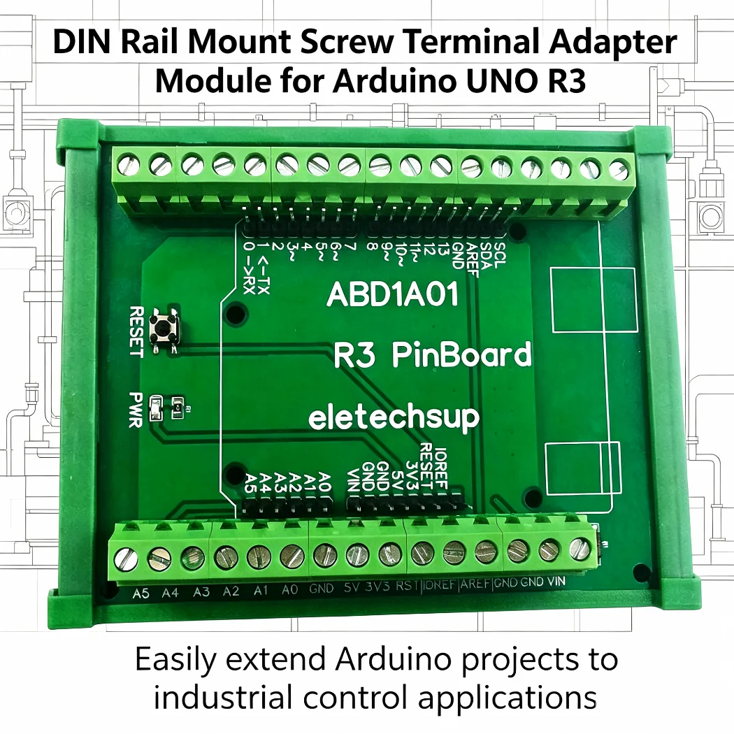 UNO R3 DIN Rail Screw Terminal Block Adapter, Mount Shield Module for Arduino Projects