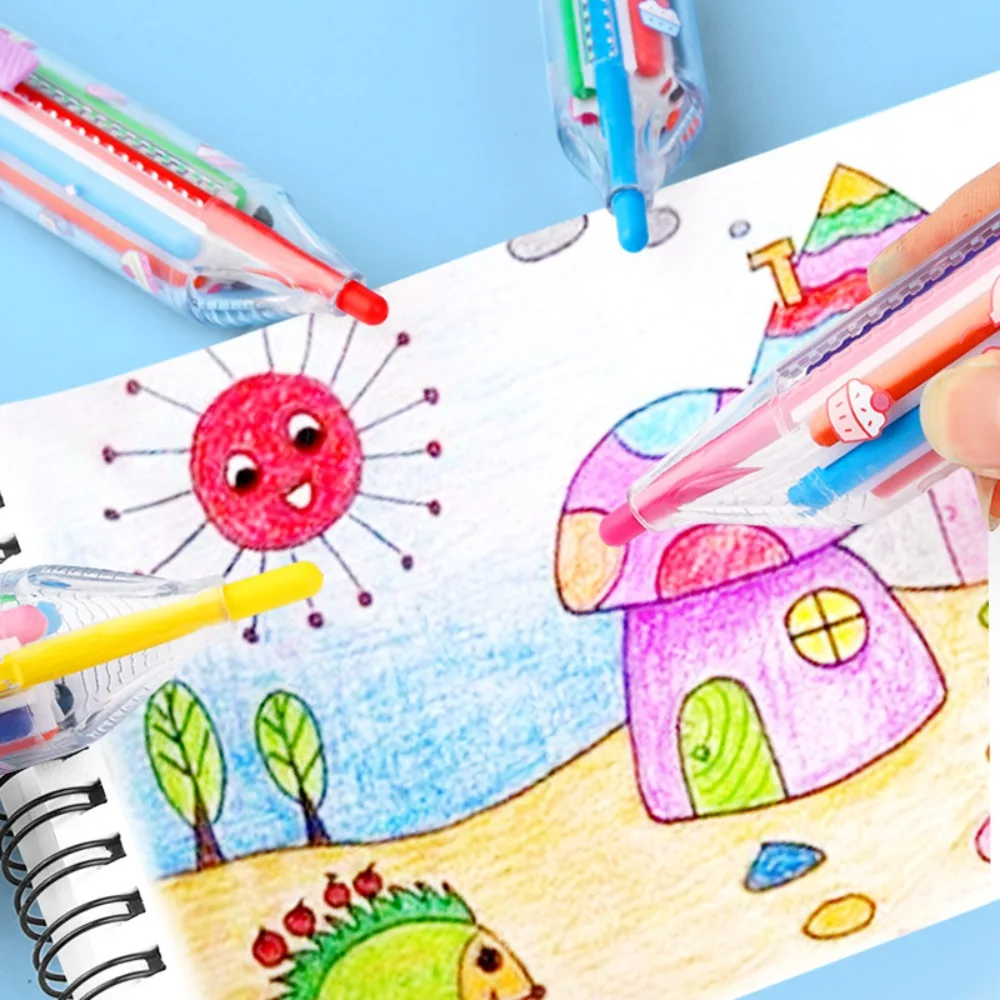 New ABS Multicolor Crayons 8 In 1 DIY Colored Pencil Push Style Replaceable Oil Pastel Painting Tools
