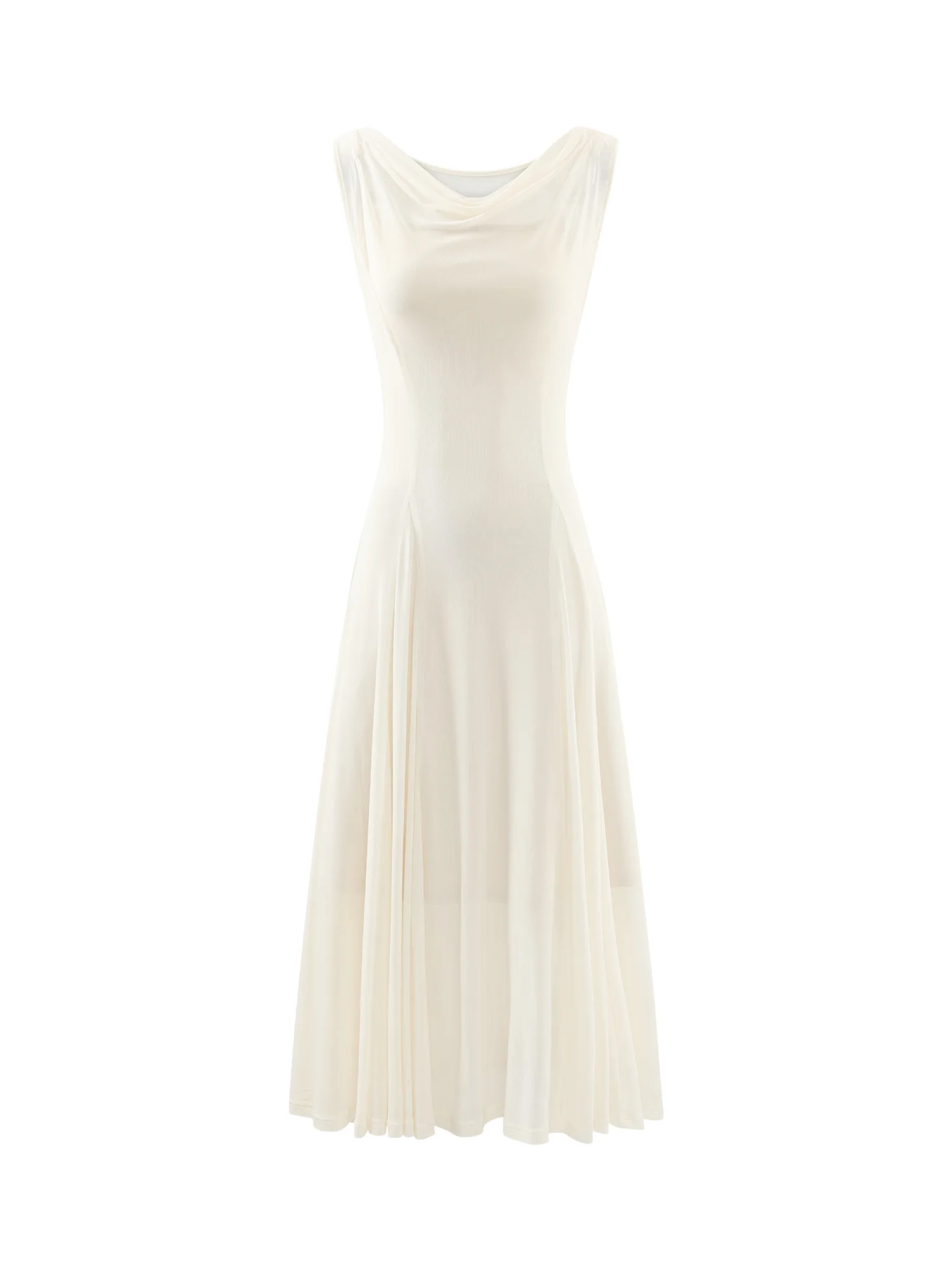 Elegant Draped Cowl Neck Dress Long Sleeve Mesh Overlay Slim Fit Maxi Dress Women Autumn Vintage Party Outfit Flowing Hemline