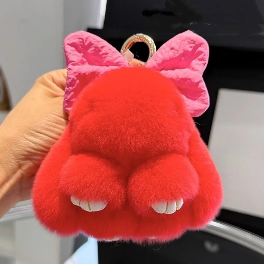 Weicher, flauschiger Kunstfell-Kaninchenfell-Schlüsselanhänger, hängende Ornamente, Pompon-Plüsch-Kaninchen-Schlüsselanhänger, Plüschpuppen, Kawaii-Häschen-Anhänger für Damen – Detail 5