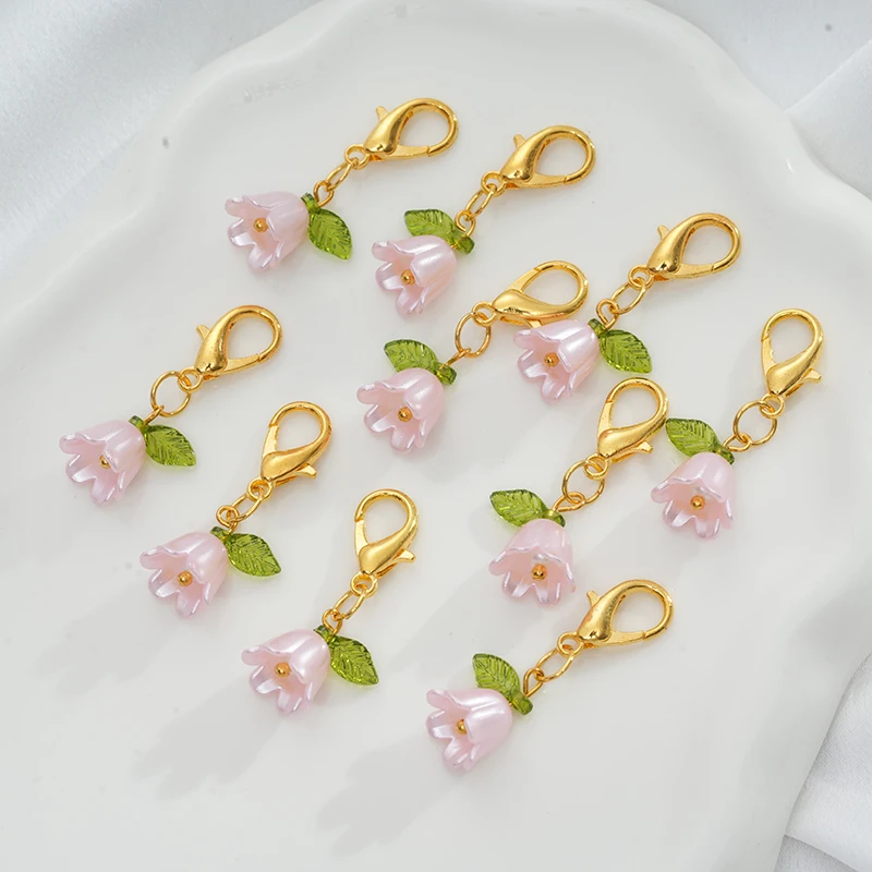 10pcs Cute Flower Keychain Lobster Claw Clasps Charm For Bag Key Chain Ornaments