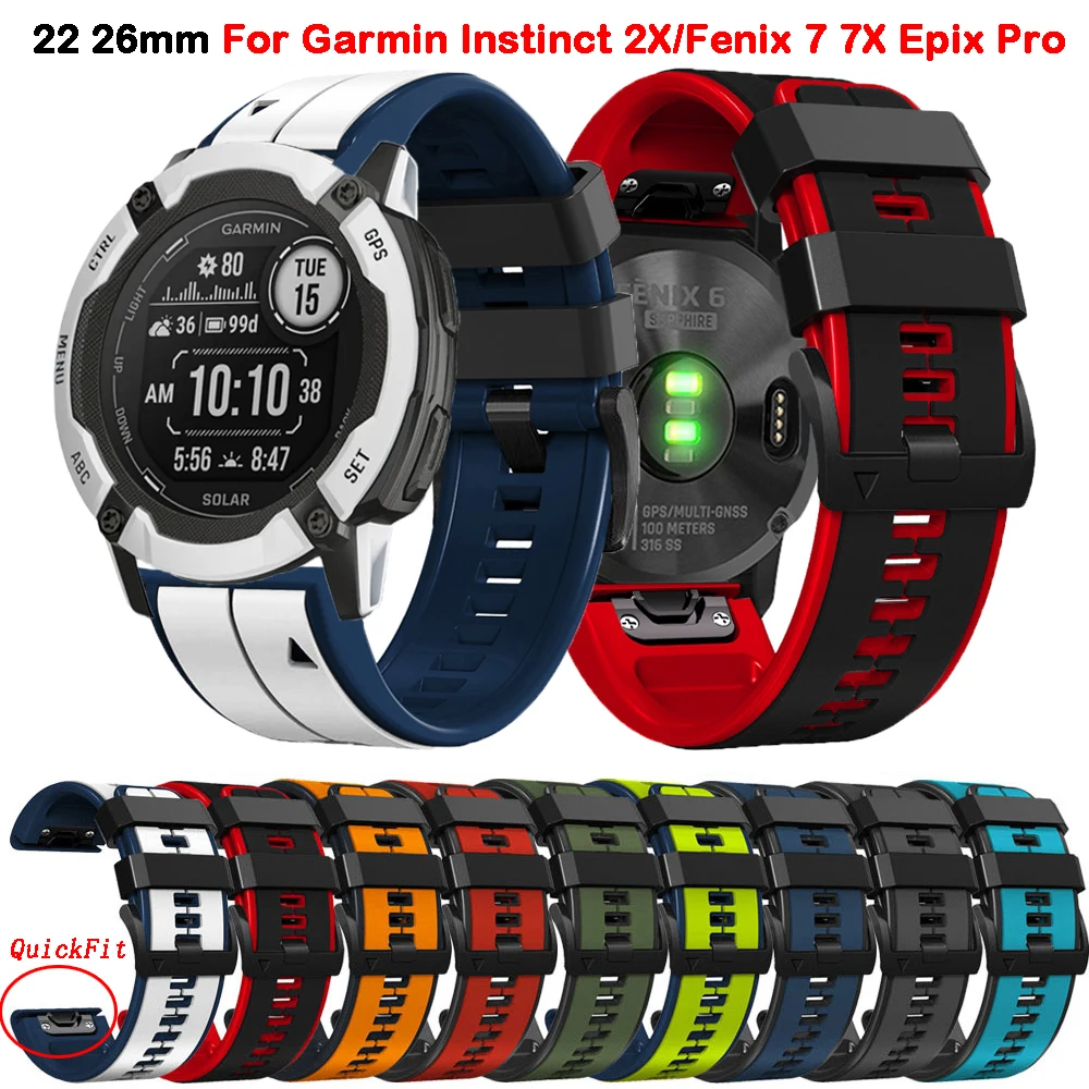 22 26mm Silicone Watchband Strap for Garmin Instinct 2X/Fenix 7 7X 6 6X Pro 5 5X Plus Epix WristStrap Replaceable Bracelet