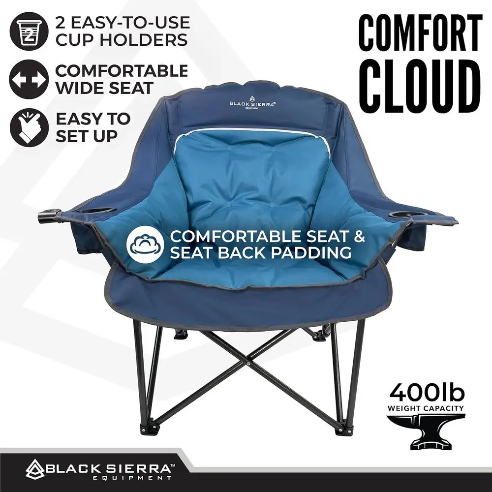 كرسي تخييم من القطيفة باللون الأسود للرياضة والخارجية، كرسي خارجي قابل للطي مقاس XL كبير الحجم يدعم 400 رطل، صالة شديدة التحمل مع/ #4