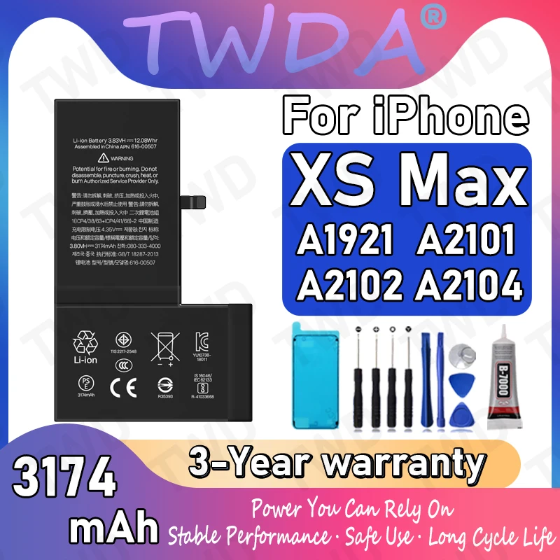 

616-00507 Large capacity 3174mAh Battery For iPhone XS Max/A1921/A2101/A2102/A2104 Batteries New High Quanlity+Free Tools